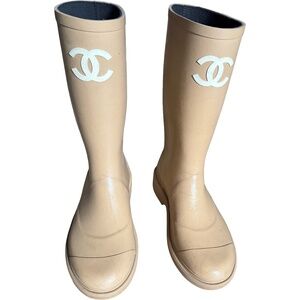 Chanel rain boots Beige White Wellington Wellies CC Logo